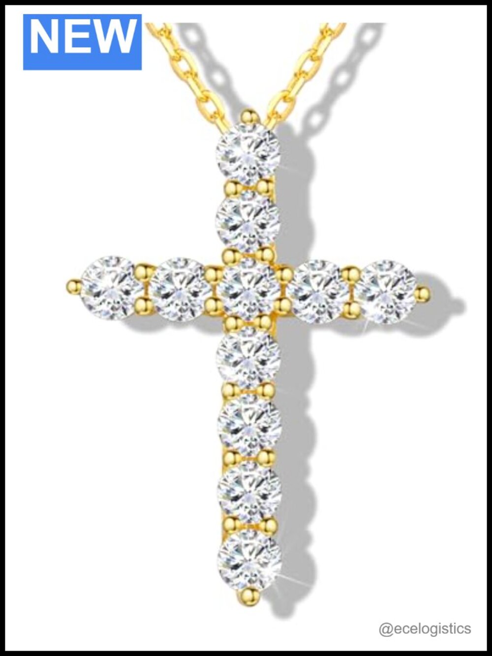 Moissanite Cross Necklace S925 Sterling Silver 14K Gold Plated Pendant